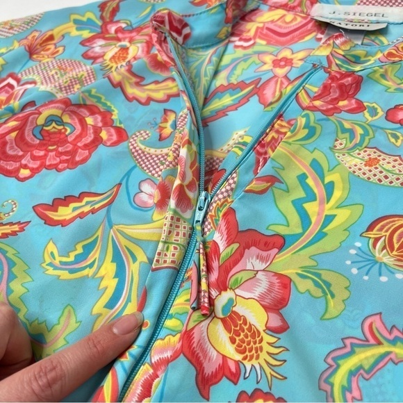 Vintage Natori Blue Paisley Floral Zippered Long Sleeve House Sleep Lounge Dress - Picture 6 of 15